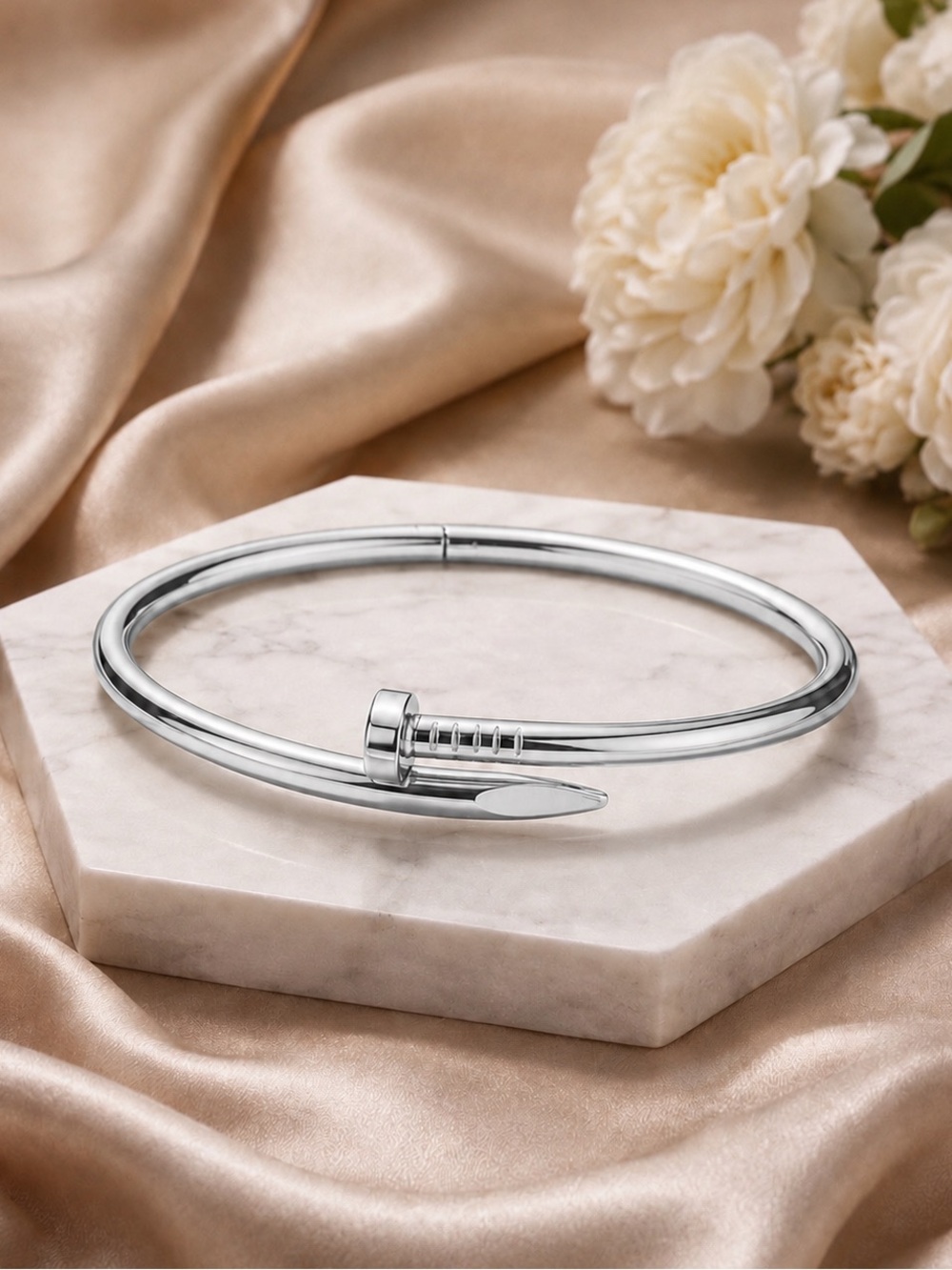 Silver Nail Bangle Screw Bracelet
